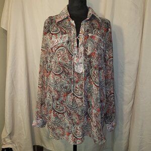 BCBGMaxAzria Women's VINTAGE Sheer Paisley Pattern Shirt SZ M Multicolor